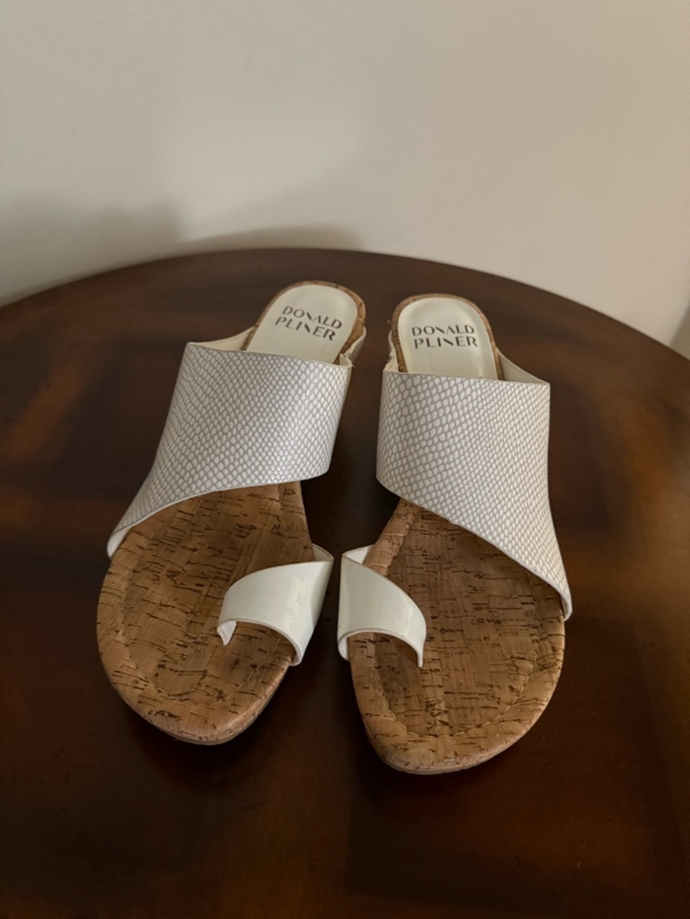 Donald J. Pliner White Cork Toe-Loop Wedges